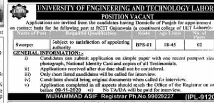 University of Engineering & Technology UET Jobs 2020