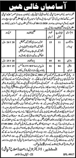 Agriculture Department Lahore Jobs 2020 Latest